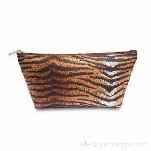Satin Cosmetic Bags in Leopard Print Pattern, Simple Design with Zipper Closure